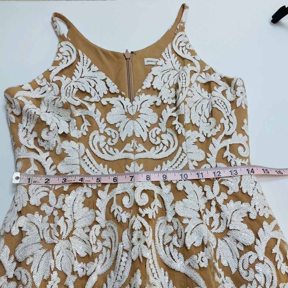 Dress The Population Blair Dress White Nude Sequin Lace Fit and Flare Dress Size - Picture 6 of 12